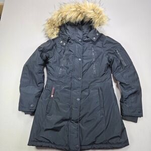 Canada Weathergear Women's Black Puffer Parka Jacket Hooded Faux Fur Trim Size M